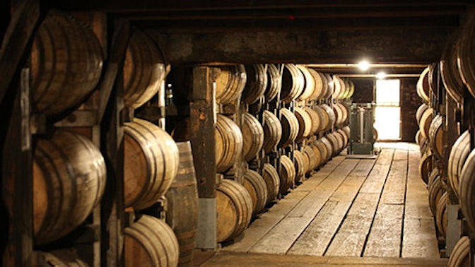 Barrel feng shui inside Buffalo Trace’s rickhouse. There is actual alcohol vapor in the air here. No smoking. Seriously!